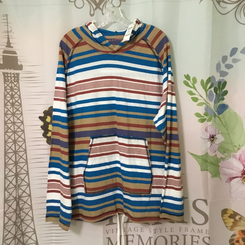 NWT ~ Sun + Stone Baja Stripe Pullover Lightweight Hoodie Long Sleeve Shirt XXL